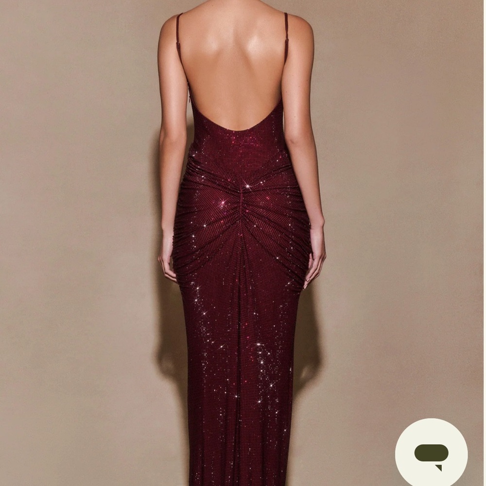 Meshki Roisin Diamante Satin Maxi Dress Burgundy - Picture 2 of 3